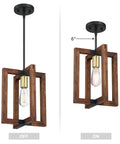 2-Pack 1-Light Farmhouse Adjustable Hand Painted Wood Gold Semi-Flush Mount Ceiling Light Fixtures Black Finish Rustic Hanging Pendant