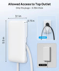 Flat Plug Power Strip With Ultra Thin Outlet Cover For Tight Spaces, Hidden Wall Extender dimensions and usage illustration.