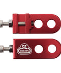 Get Ready To Roll With These Smooth As Silk Motorcycle Chain Tensioners Crafted For Custom Baggers, red aluminum chain adjusters.