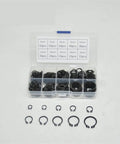 External Snap Ring Assortment Kit With 10 Sizes From 6mm To 20mm C Clips Circlip Set in clear plastic box, black color, arranged in compartments