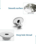 2 Pack Round Cabinet Knobs Stainless Steel Drawer Pulls One Point One Inch Rust Resistant Kitchen Handles Closet Doors Built Tough As A Tank Zero Sweat Install Smooth Grip Action Total Room Glow Up showing smooth surface and deep hole thread.