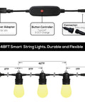 Smart Outdoor String Lights 48 Feet With 16 Shatterproof LED Bulbs For Patio Garden Backyard Deck Porch Pergola Gazebo And Yard