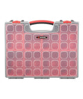 Heavy Duty 8 Bin Hardware Organizer With Removable Bins Portable Tool Box for nuts bolts screws nails clear locking lid front view