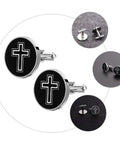 Cross Cufflinks For Men In Titanium Steel, Black Decorative Shirt Buttons, Slick Fashion Fasteners for Formal Shirts