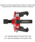 3 Jaw Harmonic Balancer Puller Tool Kit For Crankshaft Pulley Removal Wicked Strong Set close-up of tool for damper pulley removal