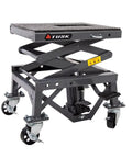 Heavy Duty Scissor Lift Stand For Motorcycles With Adjustable Height From 13.75 To 34 Inches Casters Rubber Top Pad Supports Up To 300 Lb