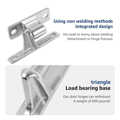 heavy duty stainless steel gate hinges with non-welding design highlighting 600 lb load capacity for doors and gates