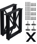 Heavy Duty Beefy Steel X Shape Table Legs 16 Inch Black 2 Pack Adjustable Industrial Coffee Table Supports Powder Coated No Rust Finish 800 Lb Per Leg DIY Project Ready For Craft Furniture Makeover with screws and foot pads
