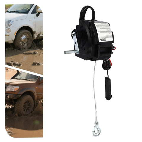 Rock Solid 12V Boat Winch With 300W Copper Motor for hauling heavy loads with steel rope and manual crank.