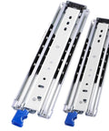 Heavy Duty Full Extension Ball Bearing Drawer Slides One Pair Cold Rolled Steel Cabinet Rails with blue handle for smooth operation.