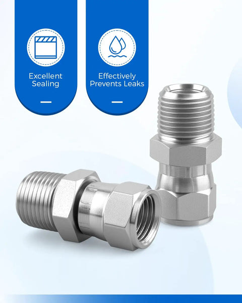 Heavy Duty Hydraulic Hose Adapter Fitting 2 Pack 3/8 Inch Male NPTF To 3/8 Inch Female JIC 37 Degree Swivel Carbon Steel Straight Pipe Joint With Galvanized Finish For Superior Rust And Corrosion Resistance, 2 fittings