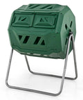 Green Dual Chamber 43 Gallon Outdoor Compost Tumbler With Sliding Doors And Included Gloves, Rotating Bin For Batch Composting