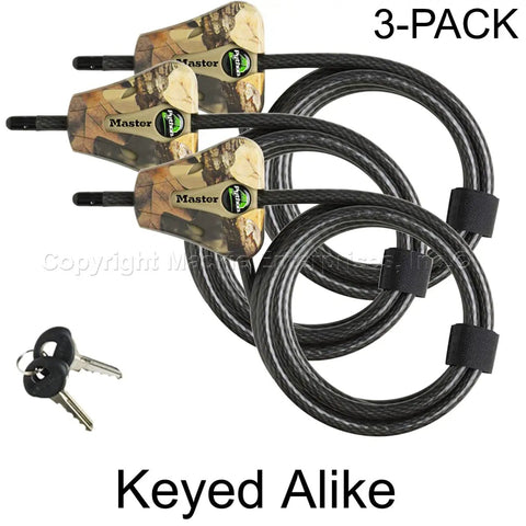 Python Camouflage Adjustable Cable Locks 3 Pack Keyed Alike With 6 Keys 6 Ft Each Built Tough Locking Cables for Bikes Gear