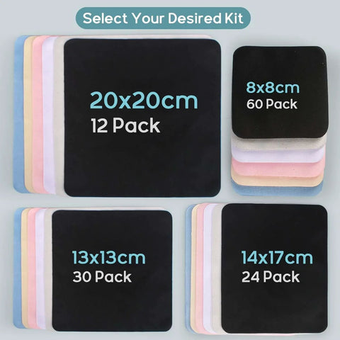 Front view of CONLI 12-pack microfiber eyeglasses cleaning cloths, 20x20 cm, suede finish