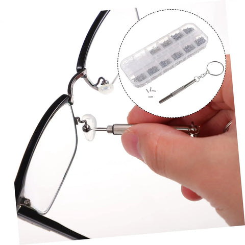 Person using Essential Glasses Repair Tools Kit With Assorted Screws And Mini Screwdrivers For Quick Fixes On Eyewear And Sunglasses