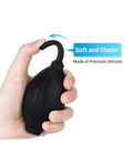 Soft Tip Silicone Air Blower For Cameras And Gadgets Super Handy Dust Cleaner With Microfiber Cloth in hand showing flexibility