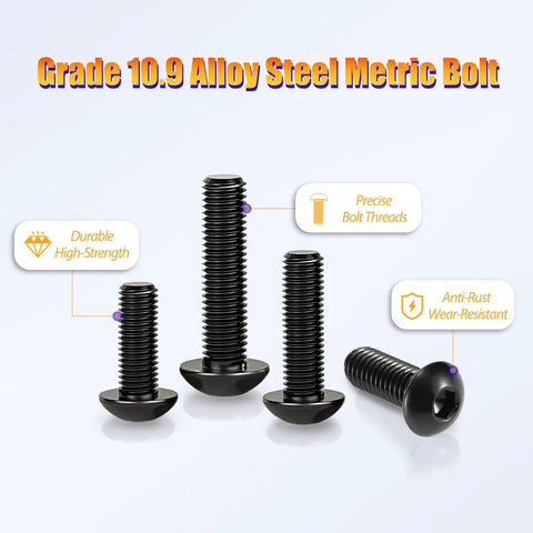 M2.5 Metric Screw and Washer Kit Set With Locking and Flat Washers 1000Pcs Grade 10.9 Alloy Steel Hex Socket Button Head