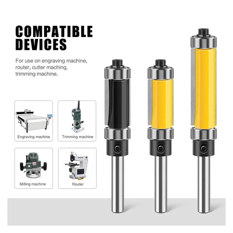 Premium 1/2 Inch Double Bearing Flush Trim Router Bit With 6mm Or 1/4 Inch Shank For Super Smooth Wood Trimming And Professional Cabinet Making Projects At A Crazy Good Price Today displayed on compatible machines.
