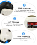 Four Pack Heavy Duty Workbench Leveling Casters With Adjustable Height And Non Slip Rubber Pads showing wear-resistant features and assembly adjustments.