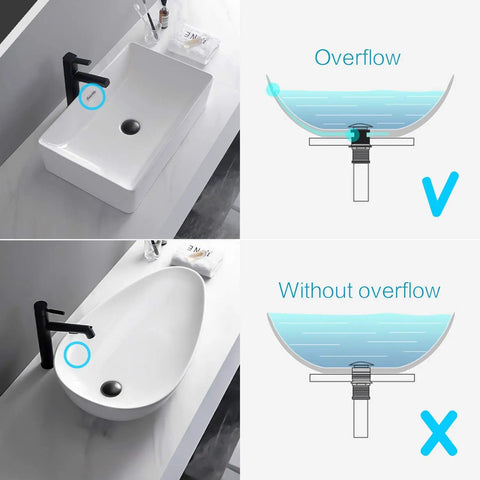 Diagram showing Pop Up Bathroom Sink Drain Stopper With Overflow For Vessel Sinks, Detachable Basket Stopper, Matte Black Finish.