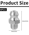 Six Pack Stainless Steel M6 X 1mm Straight Grease Fittings Zerk Nipples For Hydraulic Gear And Machinery close-up size view