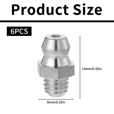 Six Pack Stainless Steel M6 X 1mm Straight Grease Fittings Zerk Nipples For Hydraulic Gear And Machinery close-up size view