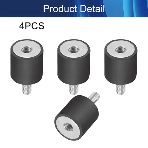 4 Pack M4 Rubber Vibration Isolators 13x13mm Stud Mounts For Mini Split Heat Pumps Diesel Engines Harvesters And Generators Heavy Duty Shock Absorbers That Keep Vibration And Noise Down For Quiet, Smooth Performance Built To Last., 4pcs black rubber isolators with M4 studs