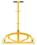 Heavy Duty 55 Gallon Oil Drum Hand Truck Hauler 1200 Lb Capacity Steel Barrel Roller Cart with yellow construction and PU wheels.