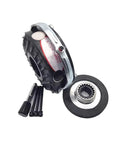 DZK7.5 DC99V electromagnetic power-off brake with black housing and mounting hub, 7.5 Nm, includes bolts.