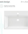 Top view of 24 Inch Rectangle Wall Mount Bathroom Sink Sleek Space Saving Ceramic Vanity Basin With Durable Non Porous Scratch Resistant Finish