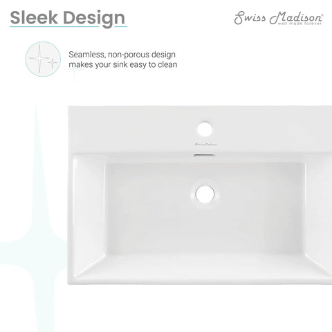 Top view of 24 Inch Rectangle Wall Mount Bathroom Sink Sleek Space Saving Ceramic Vanity Basin With Durable Non Porous Scratch Resistant Finish