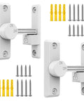 Barn Door Latch 90 And 180 Degree Sliding Latch For Privacy And Security In Bathrooms Garages Bedrooms Fences And Cabinets Zinc Alloy Construction Built Tough Moisture Proof Corrosion Resistant Hardware Easy Install White Finish, front view with screws and anchors