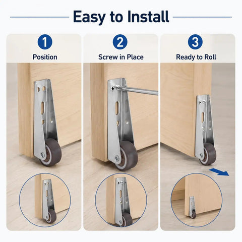 Installation process for 2 Pack Low Profile Caster Wheels 0.8 Inch Silver Non Slip Side Mount For Doors Cabinets Bookcases
