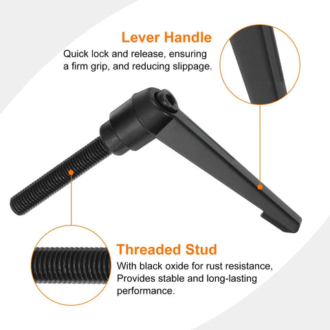 Adjustable M12 X 70mm knob handle with push button ratchet, quick release locking rotating bolt, durable alloy steel with black oxide finish.