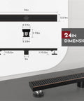24 Inch Linear Shower Drain With Accessories Rectangular Floor Drain Square Hole Pattern Grate Side View