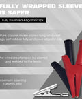 Fully insulated alligator clips from the Six Piece Multimeter Test Leads Kit With 4Mm Banana Plug Leads Insulated Alligator Clips Back Probes And Piercing Probes For Auto Diagnostics Built Tough For Quick Electrical Testing, showing copper nickel-plated construction with soft rubber enclosure.