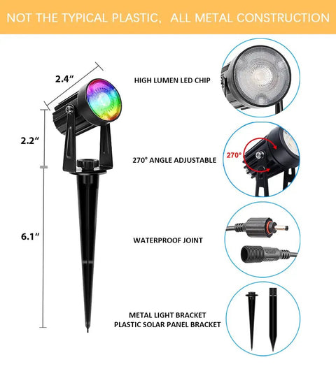 Color Changing Solar Spotlights Outdoor RGB Landscape Lighting Waterproof 6 in 1 Wall Lamp with metal construction details