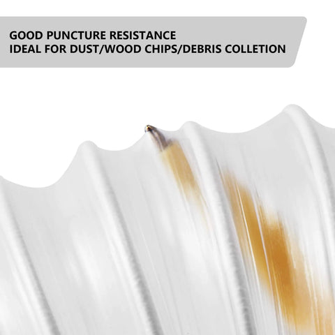 Close-up of 2.5 Inch By 10 Ft PVC Clear Dust Collection Hose Puncture Resistant Fume Hose showcasing durability with puncture resistance detail.