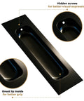 Front view of Matte Black Pocket Door Hardware Set With Two Recessed Flush Finger Pulls And One Edge Pull Stainless Steel 304 Finish for smooth sliding closet doors.