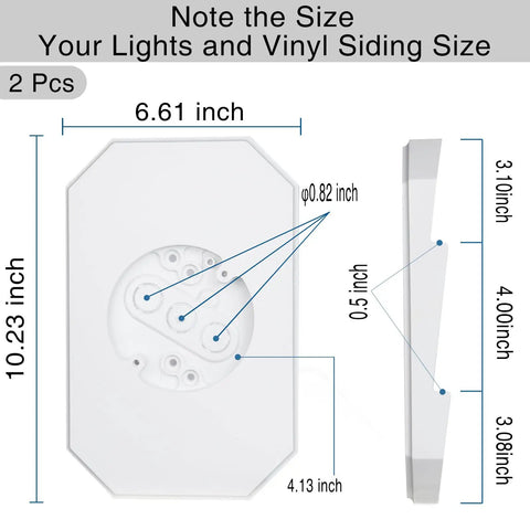 White 2 Pack Vinyl Siding Mounting Brackets With Built In Electrical Box For Outdoor Lighting dimensions and size details