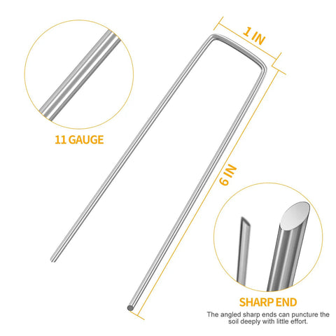 6 Inch Landscape Staples 50 Pack Pro Grade Galvanized Garden Stakes for securing landscape fabric, weed barrier, artificial turf.