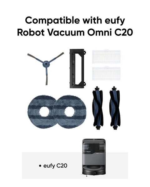 Must Have Accessory Kit For Robot Vacuum Omni C20 Including 2 Side Brushes, 2 Washable Filters, 1 Rolling Brush, 1 Brush Guard, 2 Mop Pads
