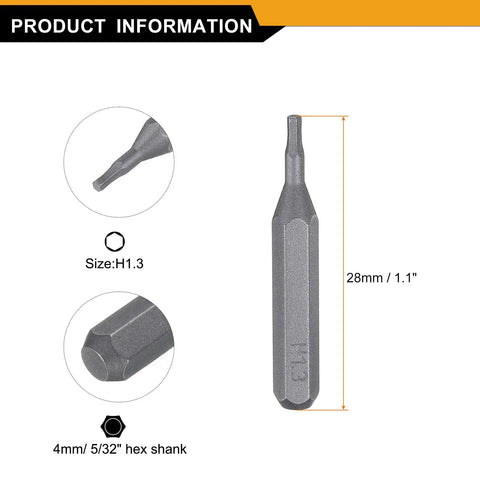 10 Pack H1.3 Hex Screwdriver Bits Set Magnetic Hex Head, 5/32 Inch Shank, 28mm Length, S2 Steel For Precision Repair