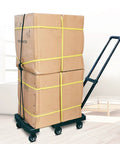 Six Wheel Folding Hand Truck With Adjustable Handle For Home Office Travel And Moving 330 Lbs Capacity Portable Dolly Cart That Makes Hauling A Breeze With Compact 3 Inch Wheels Blue loaded with stacked boxes