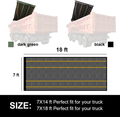 Heavy Duty Mesh Dump Truck Tarp 7 By 18 Feet Black Breathable Cover For Truck Bed And Trailer With Two Stability Straps Six Inch Pockets Tear Resistant Double Stitching And Brass Grommets For Wind Resistant Durability Tough As Nails