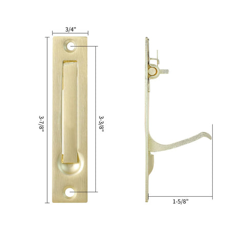 Pocket Door Edge Pull 4 Inch Flush Mount Handle in Brushed Brass Satin Brass Finish with Stainless Steel Construction, side view