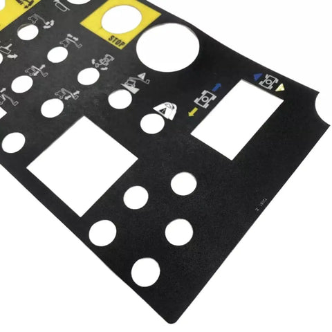 Top Shelf Aftermarket Platform Control Panel Decal Overlay For Genie Z Series Boom Lift showing matte finish and button markers.