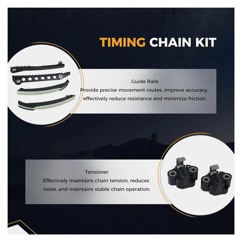Heavy Duty Timing Chain Kit For Ford Expedition 2005-2014 And F150 Trucks Made From Alloy Guides And Sprockets To Stop Wear And Keep Engine Running Tight Without Stretching Out Or Busting When Driving On The Road. timing chain kit with guide rails and tensioners