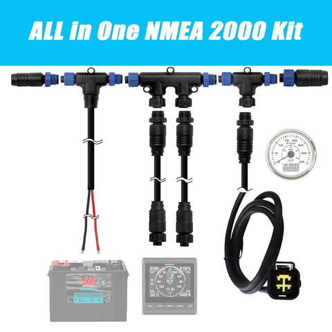 Yamaha Outboard Engine Interface Starter Kit For Marine Data Network With Backbone Cables Drops Tees Terminators For Lowrance Garmin 2006 To 2023 Built To Last Ultra Durable Marine Grade Gear Setup with connectors and gauge