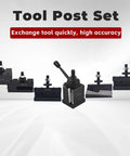 Six Piece BXA Wedge Type Quick Change Tool Post Set For Lathe Turning And Facing Holders, steel construction, various holders shown